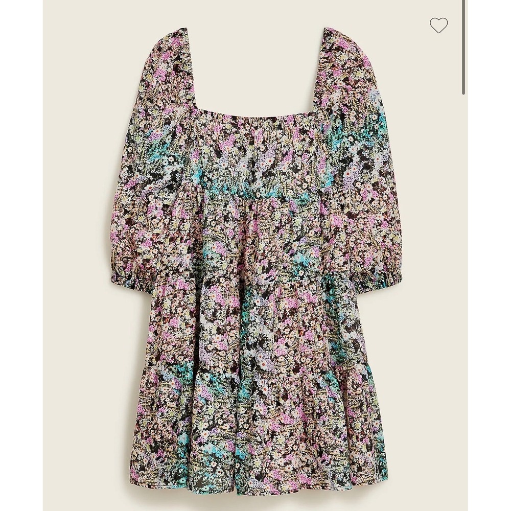 J.Crew Puff Sleeve Beach Dress Watercolor Floral Tiered Mini Cotton M